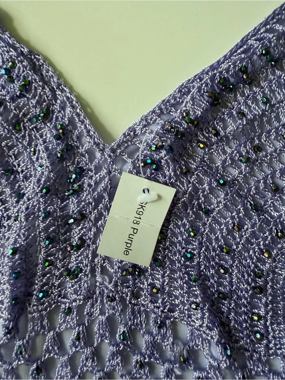 Lavender Crochet Halter Top Bankini Fringe Trim Tie Boho-chic Peasant M